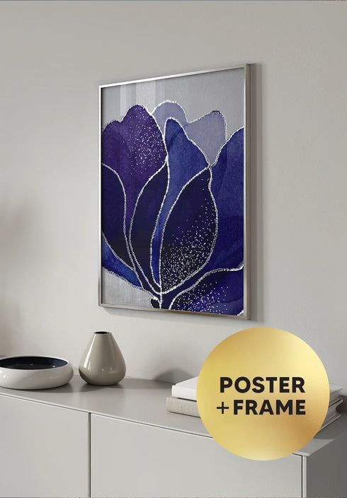 Poster Navy Lotus Middle Real Silver + Silver Metallic Frame 50x70cm