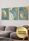 Set Of 3 Posters Mint Ginko Real Gold + 3 Gold Metallic Frames 50x70cm