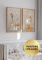 Set Of 2 Posters Boho Giraffe Real Rose Gold + 2 Natural Oak Frames 50x70cm
