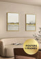 Set Of 2 Posters Creme Abstract Line Real Gold + 2 Gold Metallic Frames 50x70cm