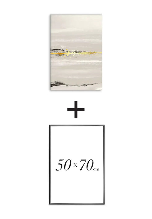 Poster Beige Landscape Left Real Gold + Black Metallic Frame 50x70cm