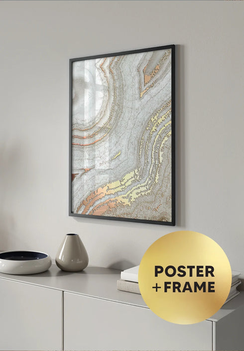 Poster Brown Agate Right Real Rose Gold + Black Metallic Frame 50x70cm