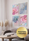 Set Of 4 Posters Watercolor Pink Pastel Real Gold + 4 Metallic White Frames 50x70cm
