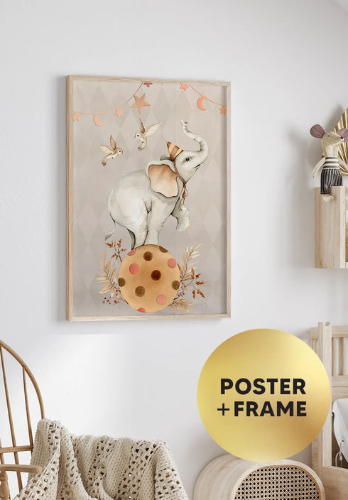 Poster Elephant Real Rose Gold + Natural Oak Frame 50x70cm