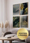 Set Of 4 Posters Golden Woods Real Gold + 4 Gold Metallic Frames 50x70cm