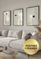 Set Of 3 Posters Creme Geometric Art Real Gold + 3 Black Metallic Frames 50x70cm
