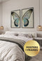Set Of 2 Posters Turquoise Butterfly Real Gold + 2 Black Metallic Frames 50x70cm