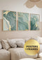 Set Of 3 Posters Mint Marble Real Gold + 3 Gold Metallic Frames 50x70cm
