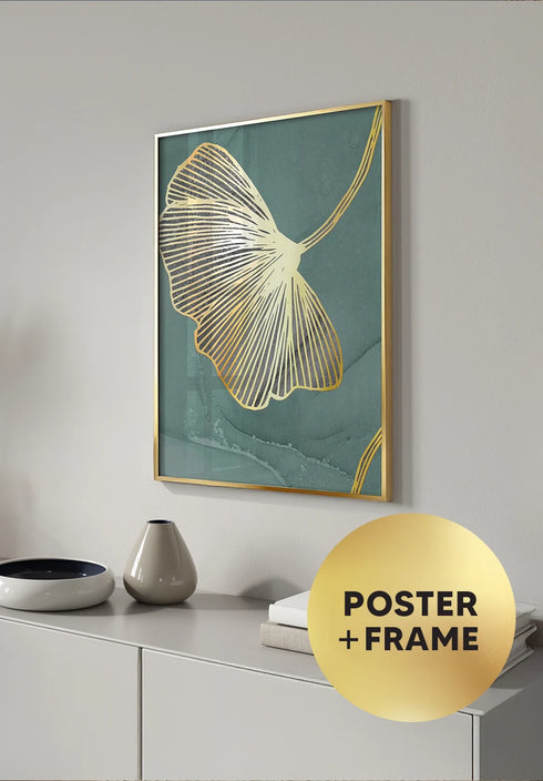 Poster Mint Ginko Left Real Gold + Gold Metallic Frame 50x70cm