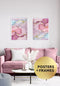 Set Of 2 Posters Watercolor Pink Pastel Real Gold + 2 White Metallic Frames 50x70cm