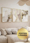 Set Of 3 Posters Beige Brown Paint Real Gold + 3 Gold Metallic Frames 50x70cm