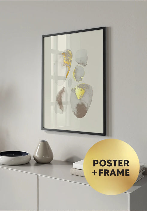 Poster Creme Gemstones Left Real Gold + Black Metallic Frame 50x70cm