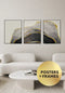 Set Of 3 Posters Black Agate Real Gold + 3 Black Metallic Frames 50x70cm