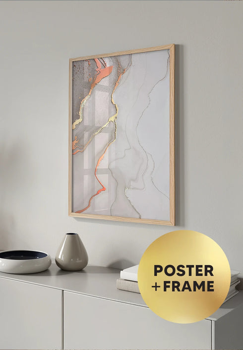 Poster Beige Straps Real Rose Gold + Natural Oak Frame 50x70cm