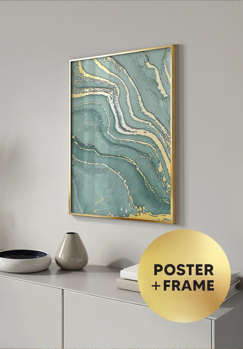 Poster Mint Marble Right Real Gold + Gold Metallic Frame 50x70cm