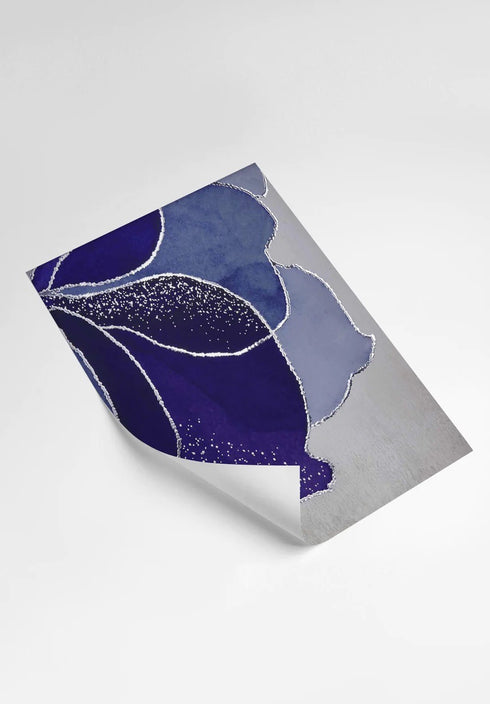 Navy Lotus Real Silver Set Of 3 Posters 50x70cm