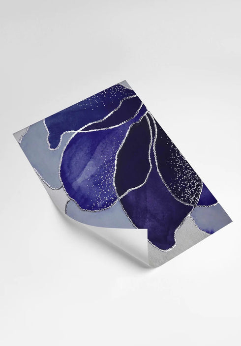 Navy Lotus Real Silver Set Of 3 Posters 50x70cm