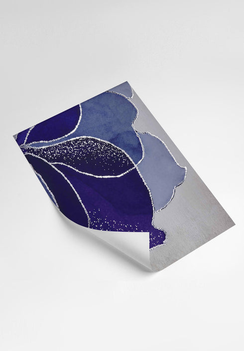 Loto Blu Reale Set di 4 Poster in Argento 50x70cm