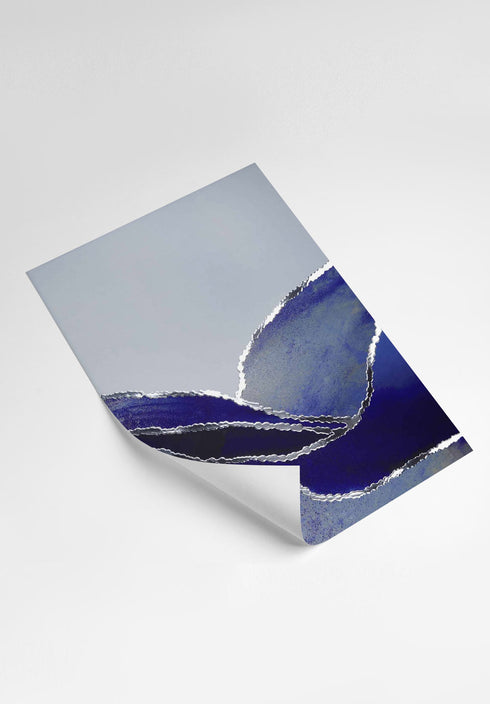 Oceano Blu Notte Argento Reale Set di 3 Poster 50x70cm