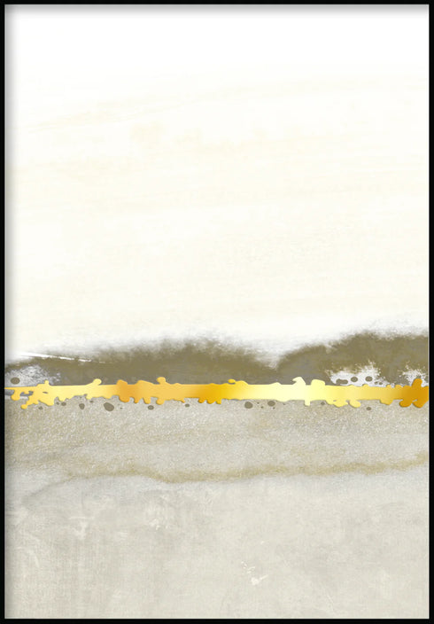 Poster mit cremefarbener abstrakter Linie und echtem Gold