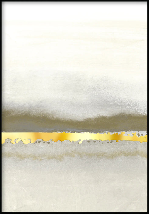 Cremefarbenes Poster mit abstrakter Linie rechts und echtem Gold