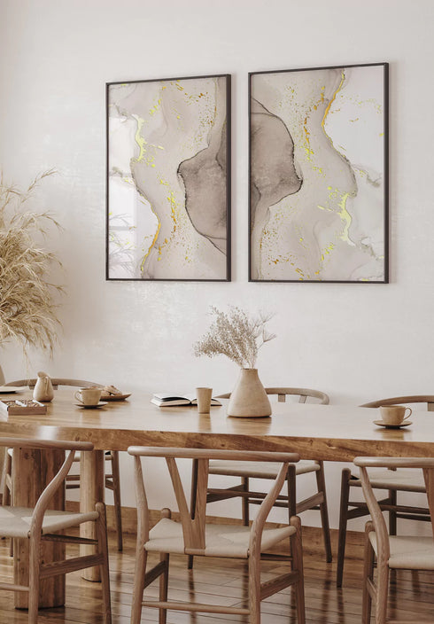 Beige Watercolor Real Gold Set Of 2 Posters 50x70cm