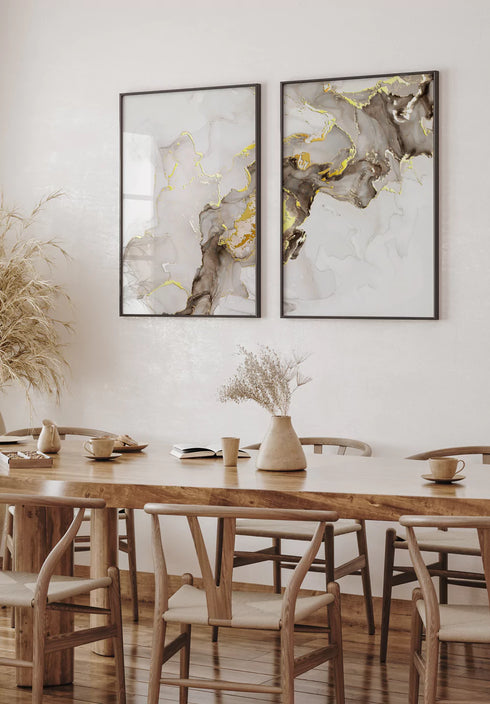 Peinture Beige Marron Or Véritable Lot de 2 Affiches 50x70cm