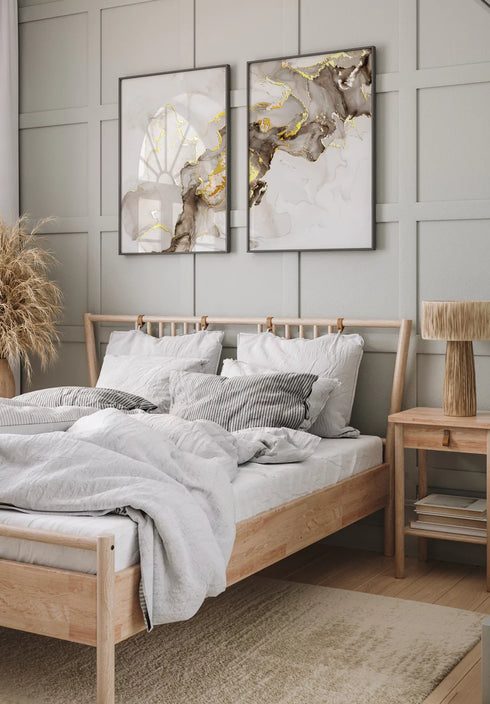 Peinture Beige Marron Or Véritable Lot de 2 Affiches 50x70cm