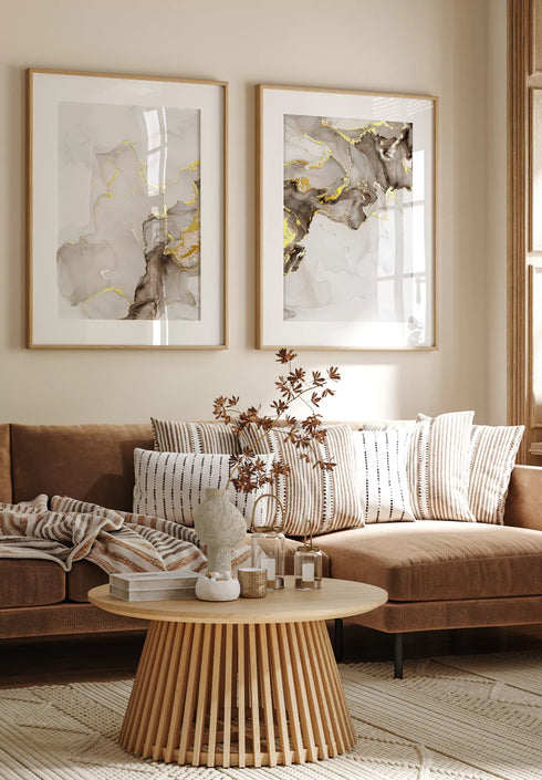 Peinture Beige Marron Or Véritable Lot de 2 Affiches 50x70cm