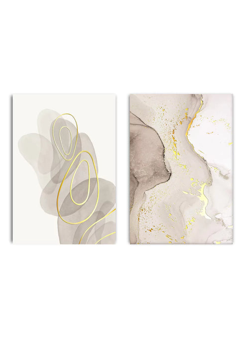 Grey Beige Pattern Real Gold Set Of 2 Posters 50x70cm