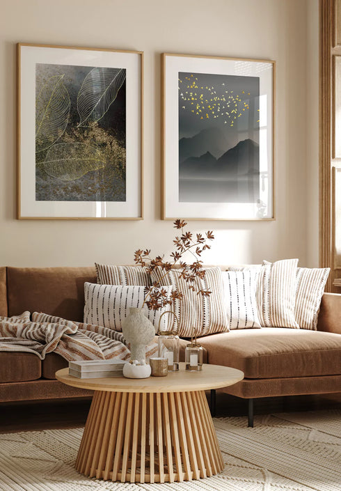 Moody Leaves Real Gold Set Of 2 Posters 50x70cm