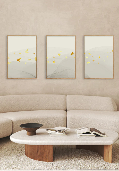 Creme Butterflies Real Gold Set Of 3 Posters 50x70cm
