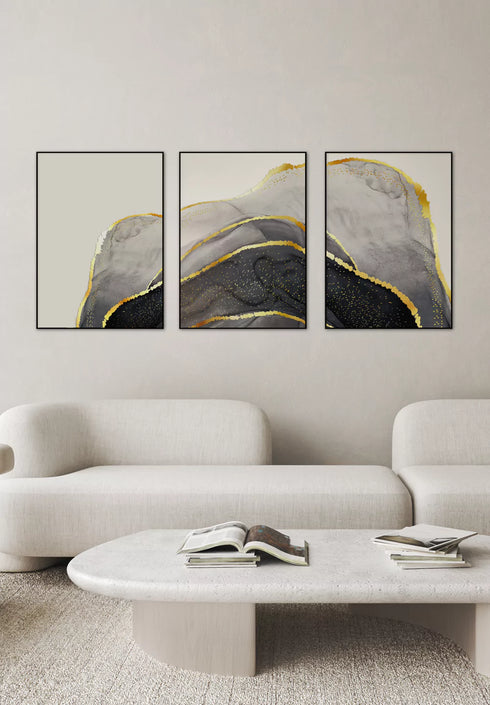 Black Agate Real Gold Set Of 3 Posters 50x70cm