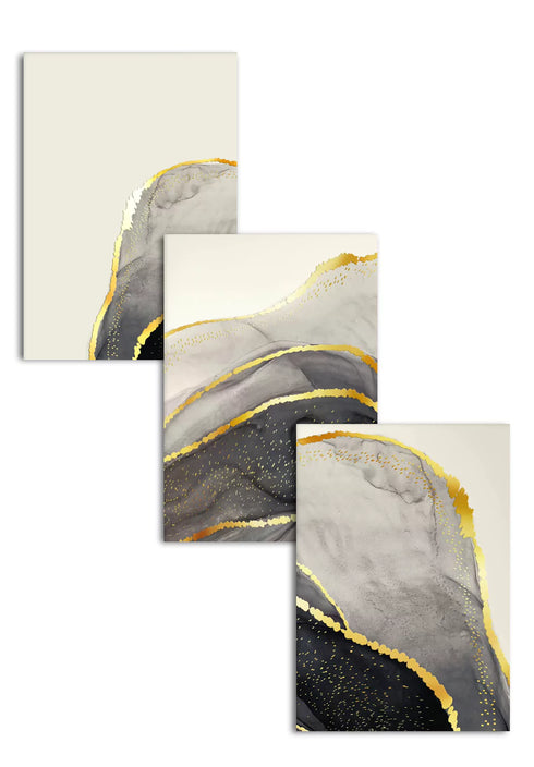 Black Agate Real Gold Set Of 3 Posters 50x70cm