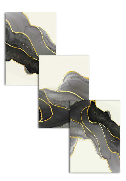 Black Stone Real Gold Set Of 3 Posters
