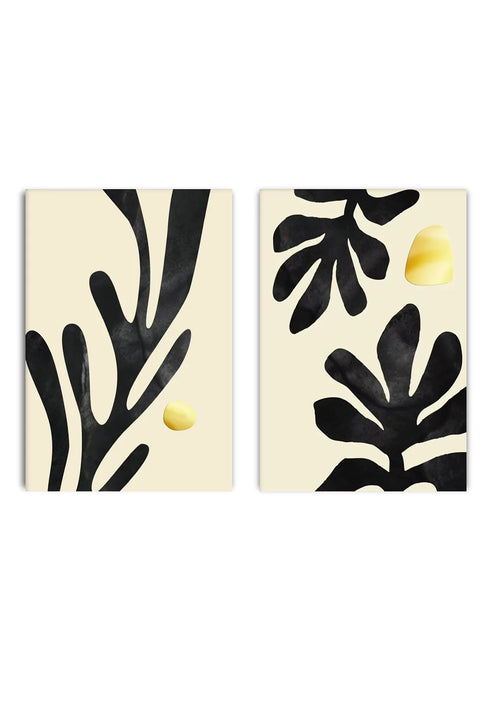Black Leaves Real Gold Set Of 2 Posters 50x70cm