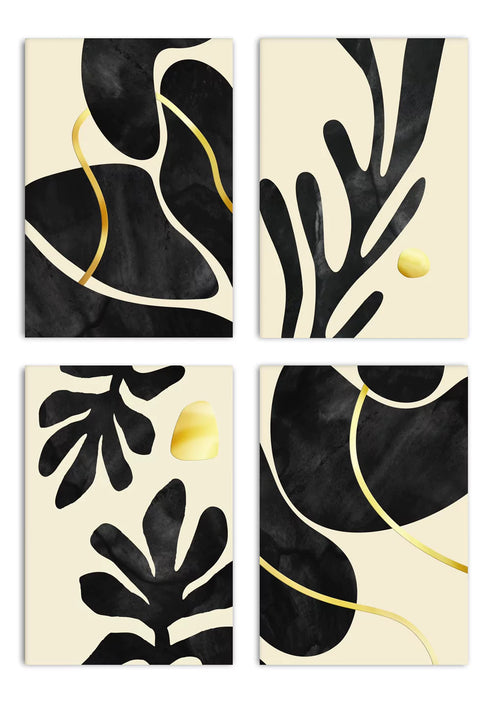 Beige Black Real Gold Set Of 4 Posters 50x70cm