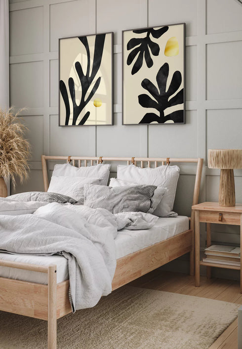 Black Leaves Real Gold Set Of 2 Posters 50x70cm