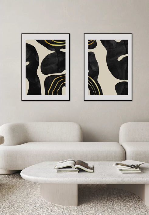 Black Shapes Real Gold Set Of 2 Posters 50x70cm