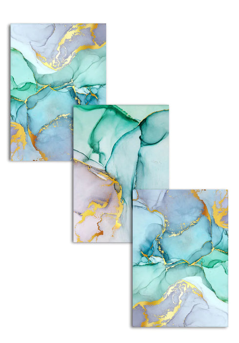 Watercolor Blue Real Gold Set Of 3 Posters 50x70cm