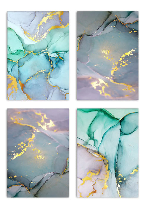 Watercolor Blue Real Gold Set Of 4 Posters 50x70cm
