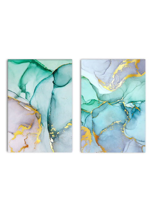Watercolor Blue Real Gold Set Of 2 Posters 50x70cm