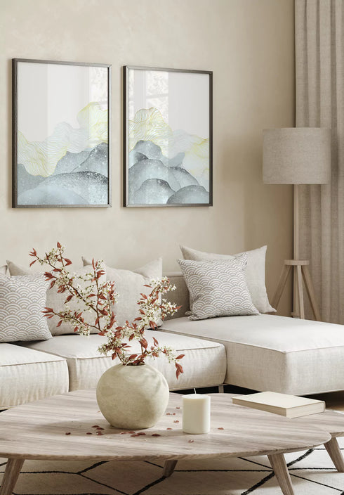 Beige Wave Real Gold Set Of 2 Posters 50x70cm