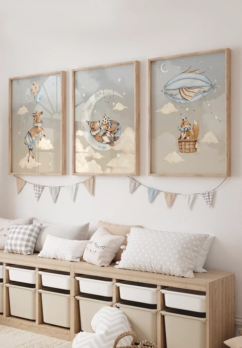 Flying Deer Real Silver Set Of 3 Posters 50x70cm