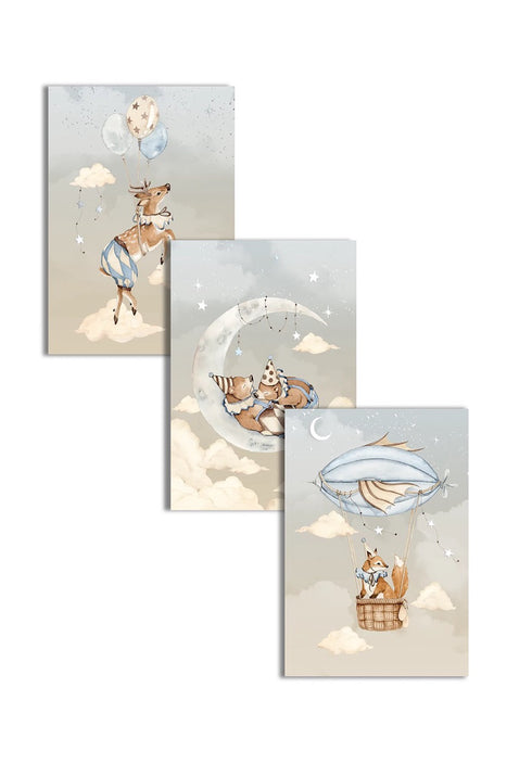 Flying Deer Real Silver Set Of 3 Posters 50x70cm