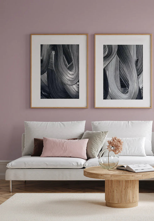 Brush Stroke Real Silver Set Of 2 Posters 50x70cm