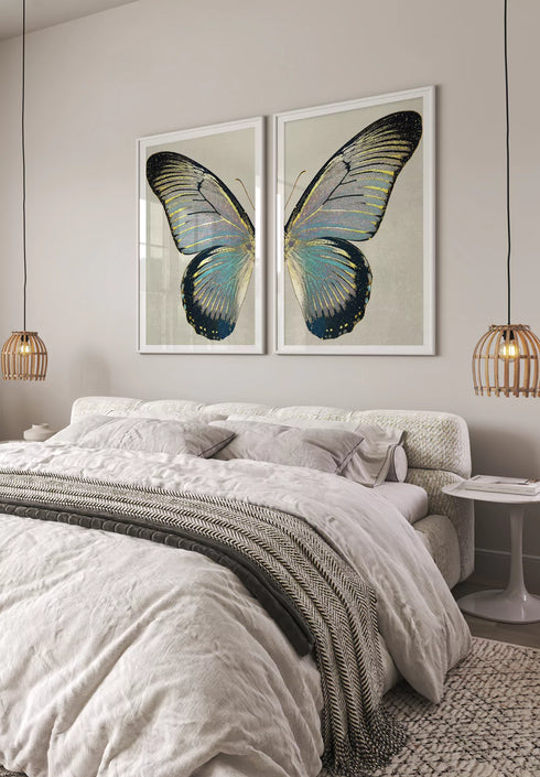 Turquoise Butterfly Real Gold Set Of 2 Posters 50x70cm