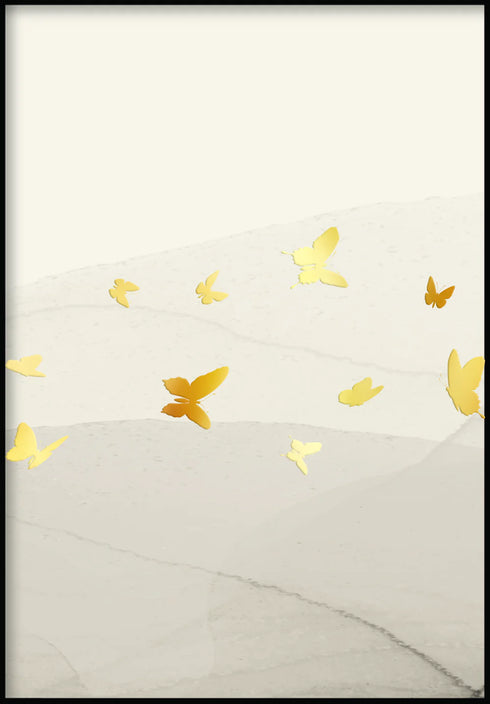 Crème Papillons Gauche Or Véritable Poster