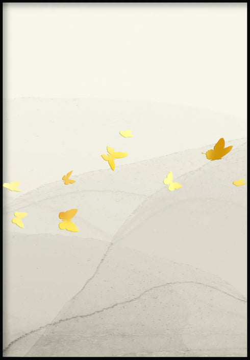 Crème Papillons Moyen Véritable Or Poster