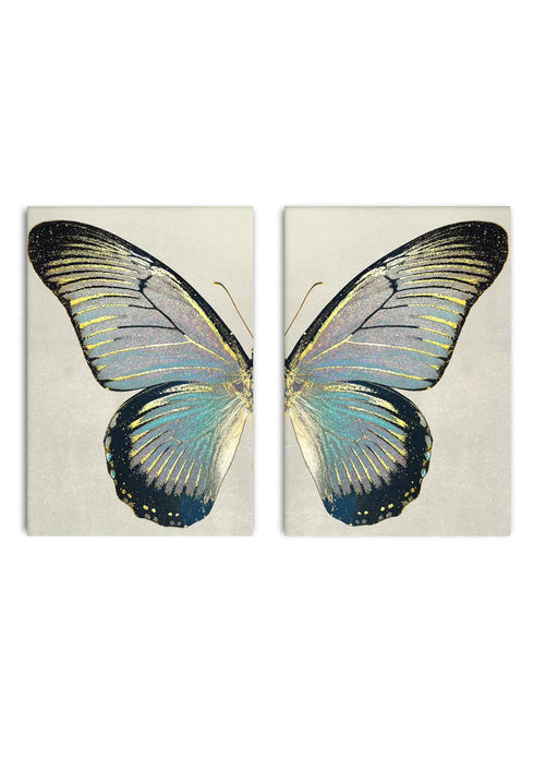 Turquoise Butterfly Real Gold Set Of 2 Posters 50x70cm